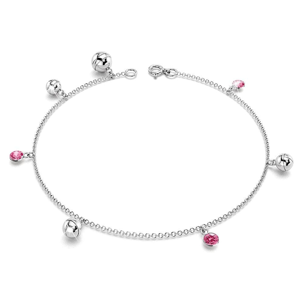 Solid 925 Sterling Silver CZ Charm Anklet 26cm