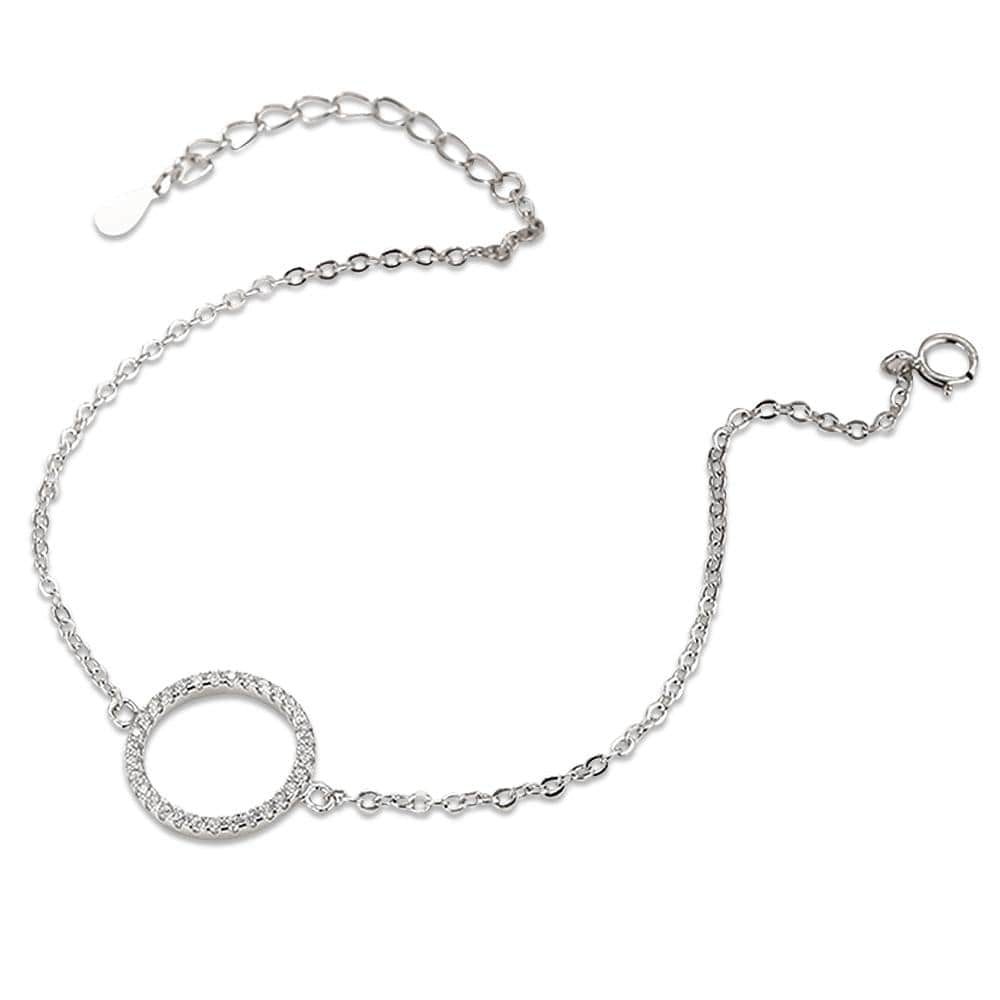 Solid 925 Sterling Silver Open Circle Charm Bracelet