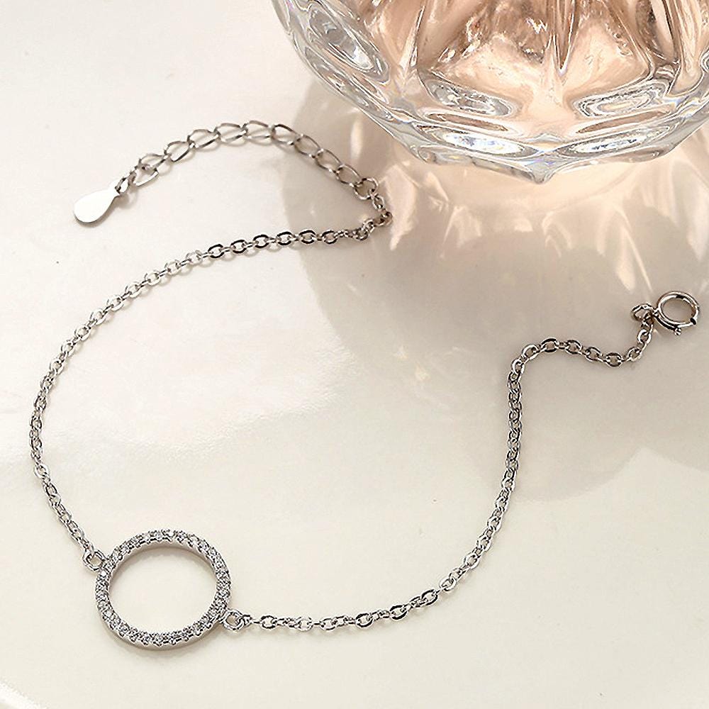 Solid 925 Sterling Silver Open Circle Charm Bracelet