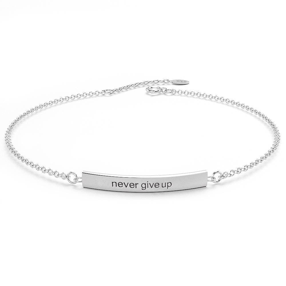 Solid 925 Sterling Silver Bar Bracelet Never Give Up
