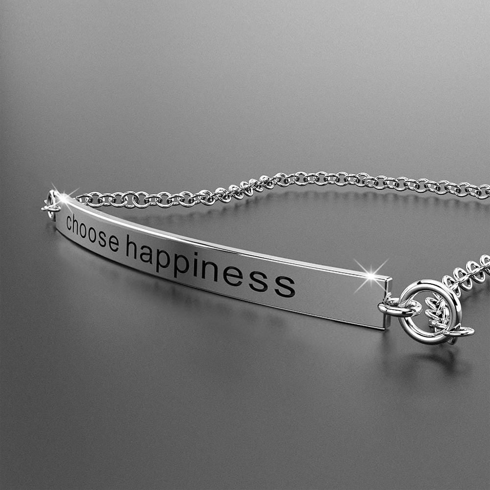 Solid 925 Sterling Silver Bar Bracelet Choose Happiness