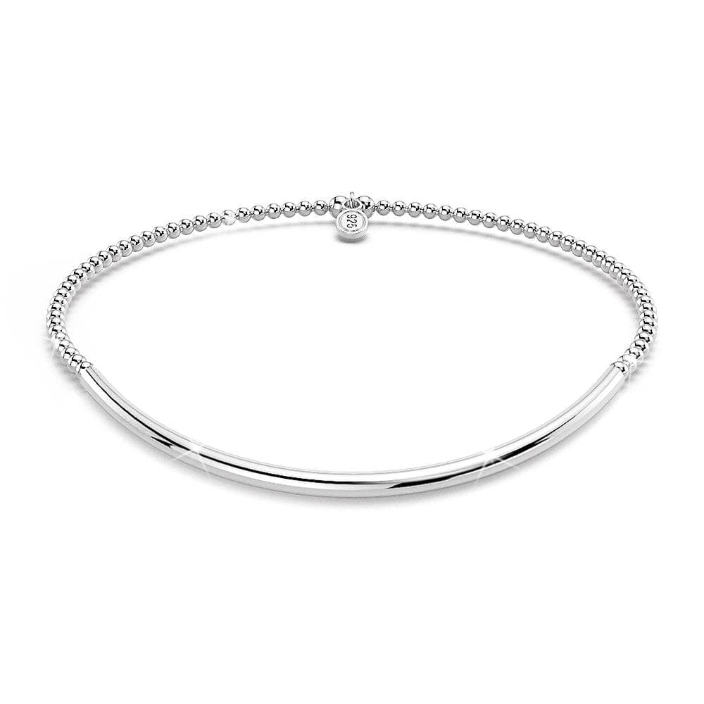 Solid 925 Sterling Silver Simple Beaded with Bar Bracelet