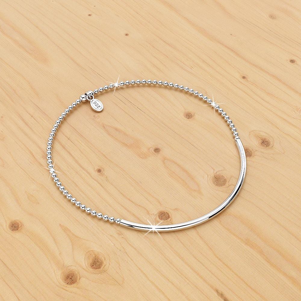 Solid 925 Sterling Silver Simple Beaded with Bar Bracelet