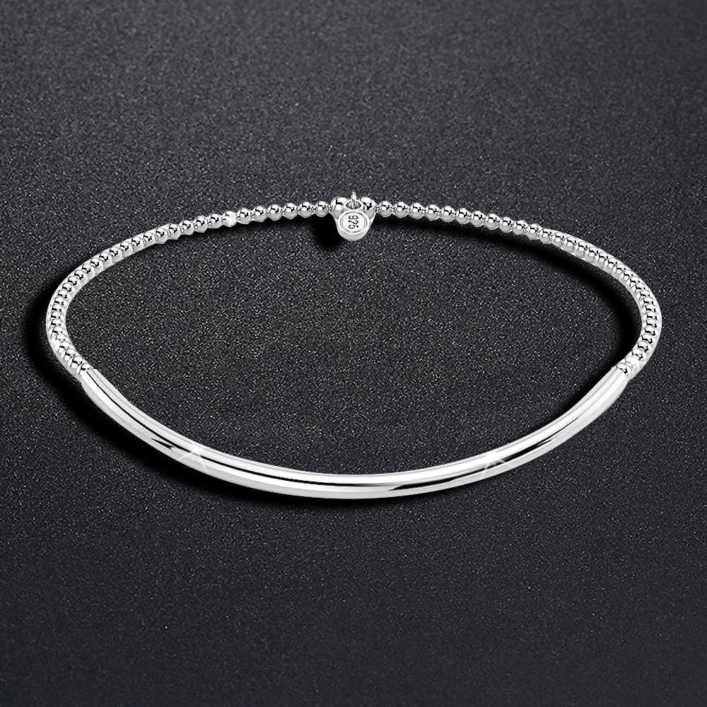 Solid 925 Sterling Silver Simple Beaded with Bar Bracelet