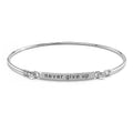 Solid 925 Sterling Silver Never Give Up Bar Bangle