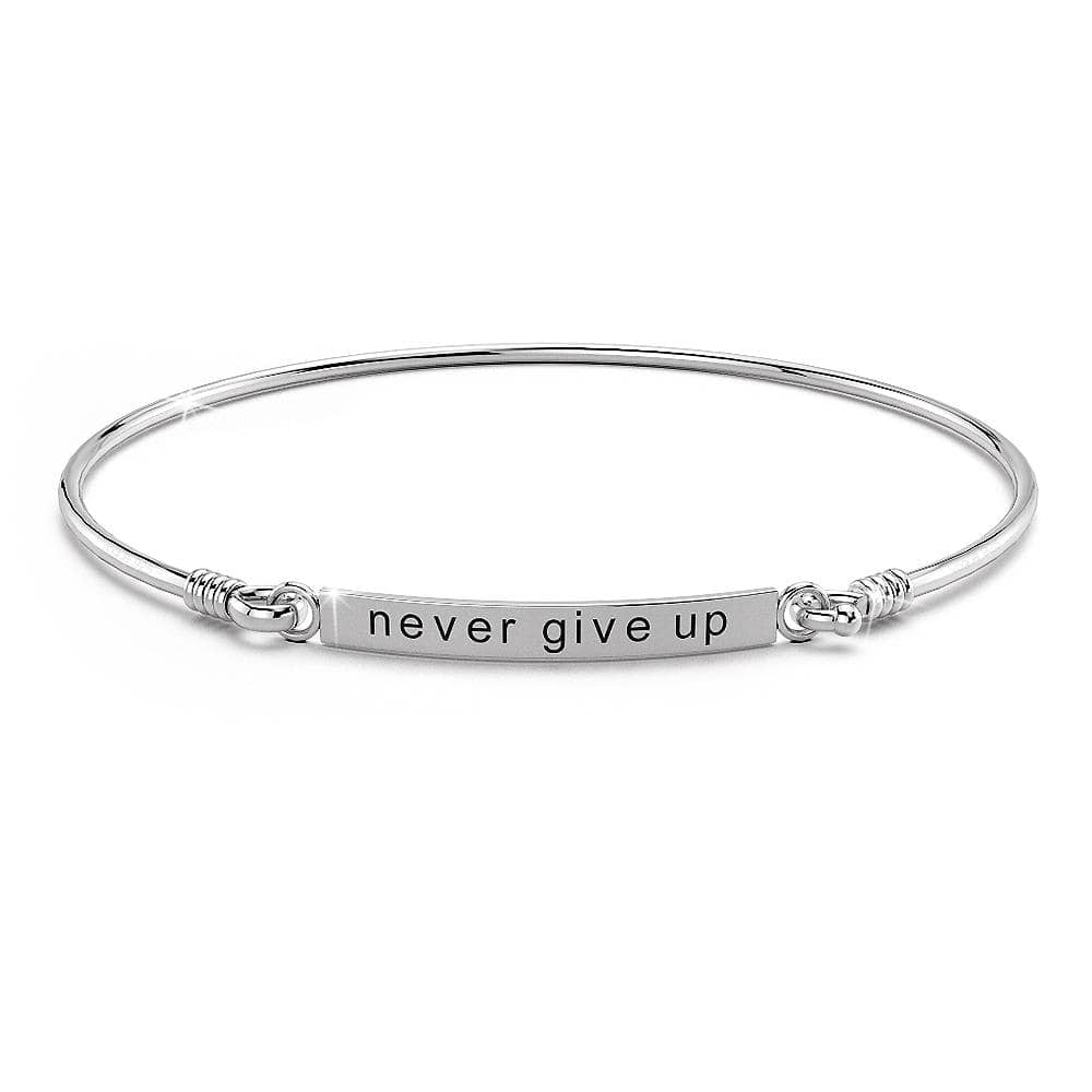 Solid 925 Sterling Silver Never Give Up Bar Bangle