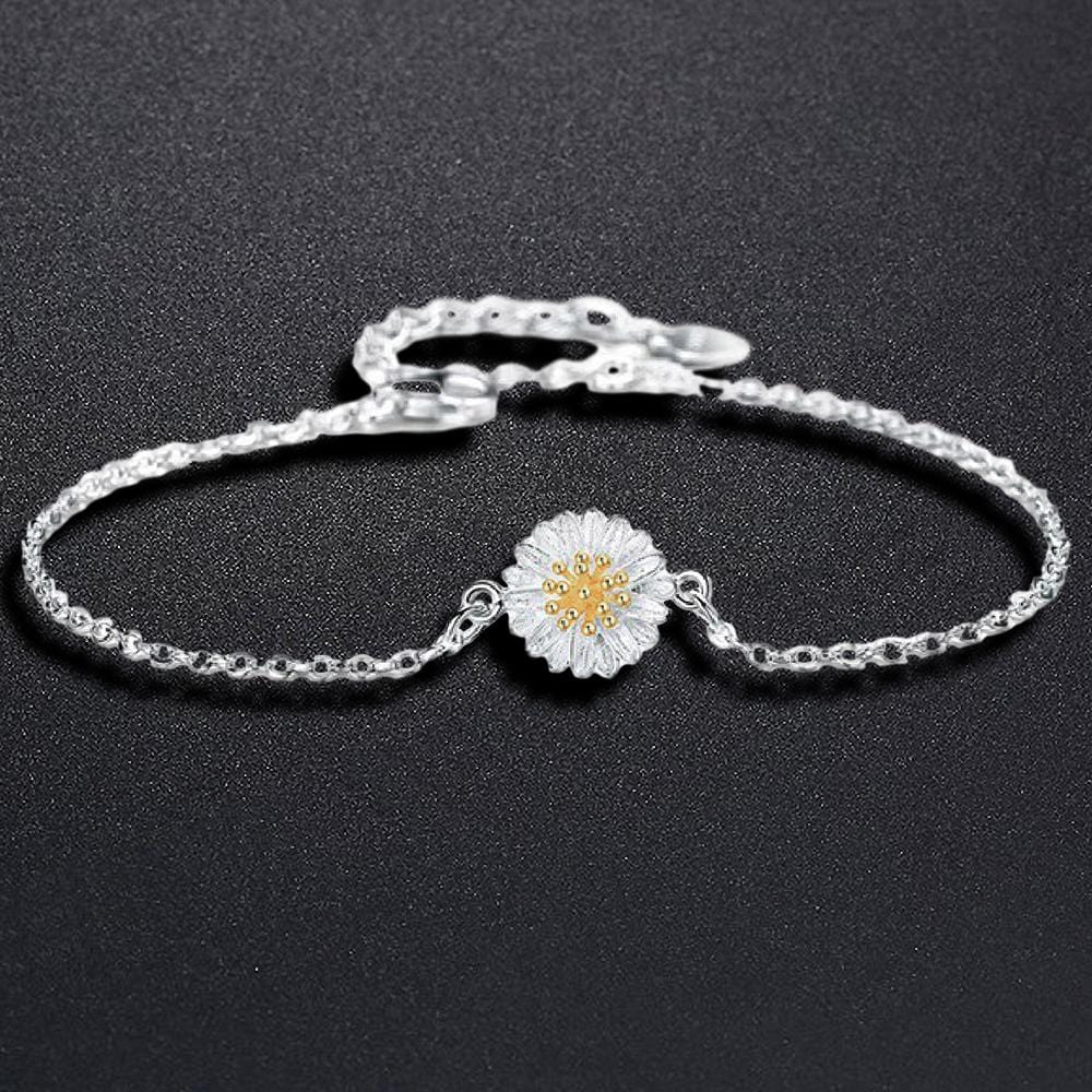 Solid 925 Sterling Silver White Chamomile Flower Bracelet