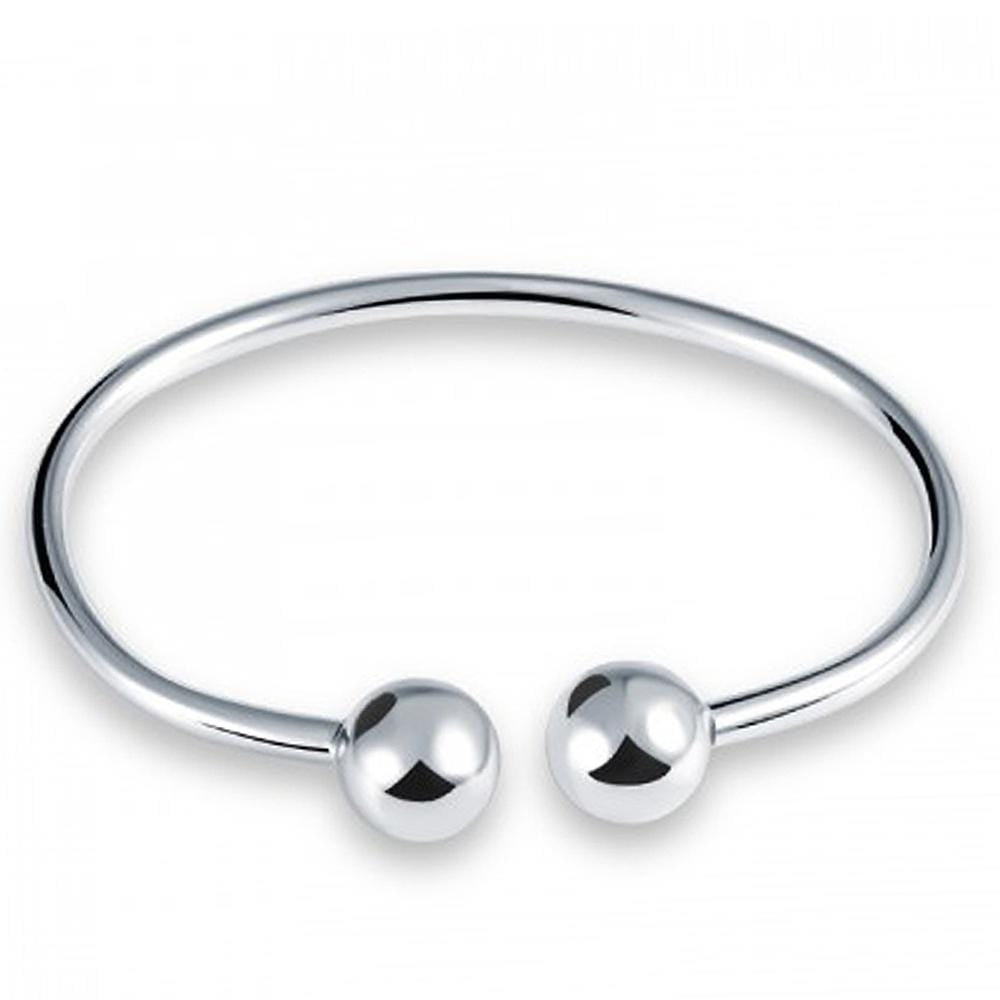 Solid 925 Sterling Silver Ball End Bangle