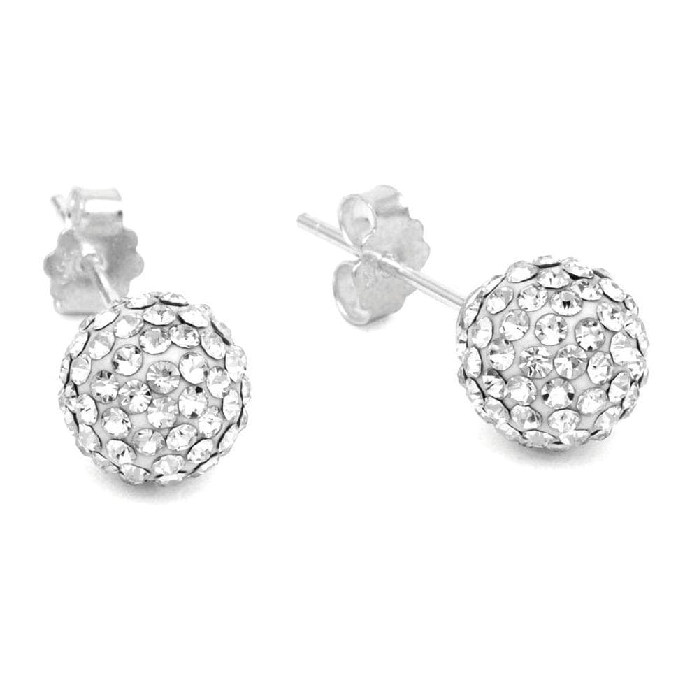 Solid 925 Sterling Silver Shamballa Ball Studs Clear - Brilliant Co