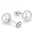 Solid 925 Sterling Silver Radiant 7mm Pearl Studs White - Brilliant Co