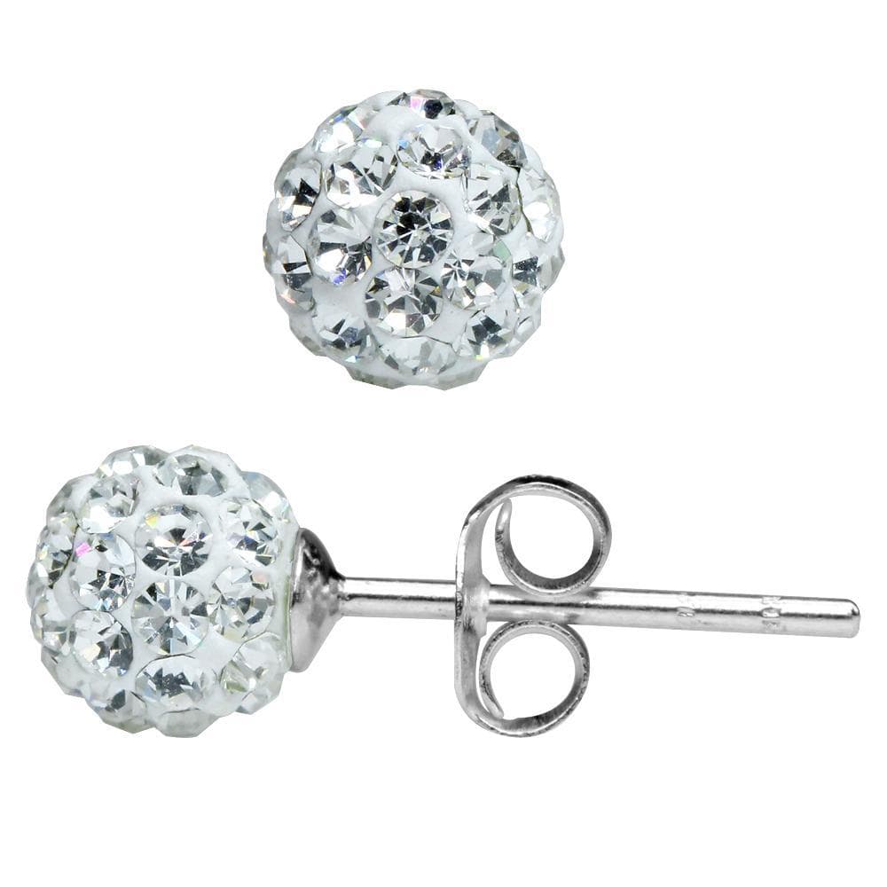 Solid 925 Sterling Silver 6mm Shamballa Studs Clear - Brilliant Co