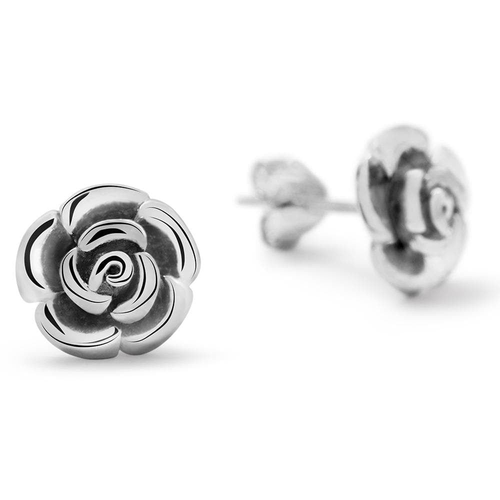Solid 925 Sterling Silver Silver Rose Studs 7mm - Brilliant Co