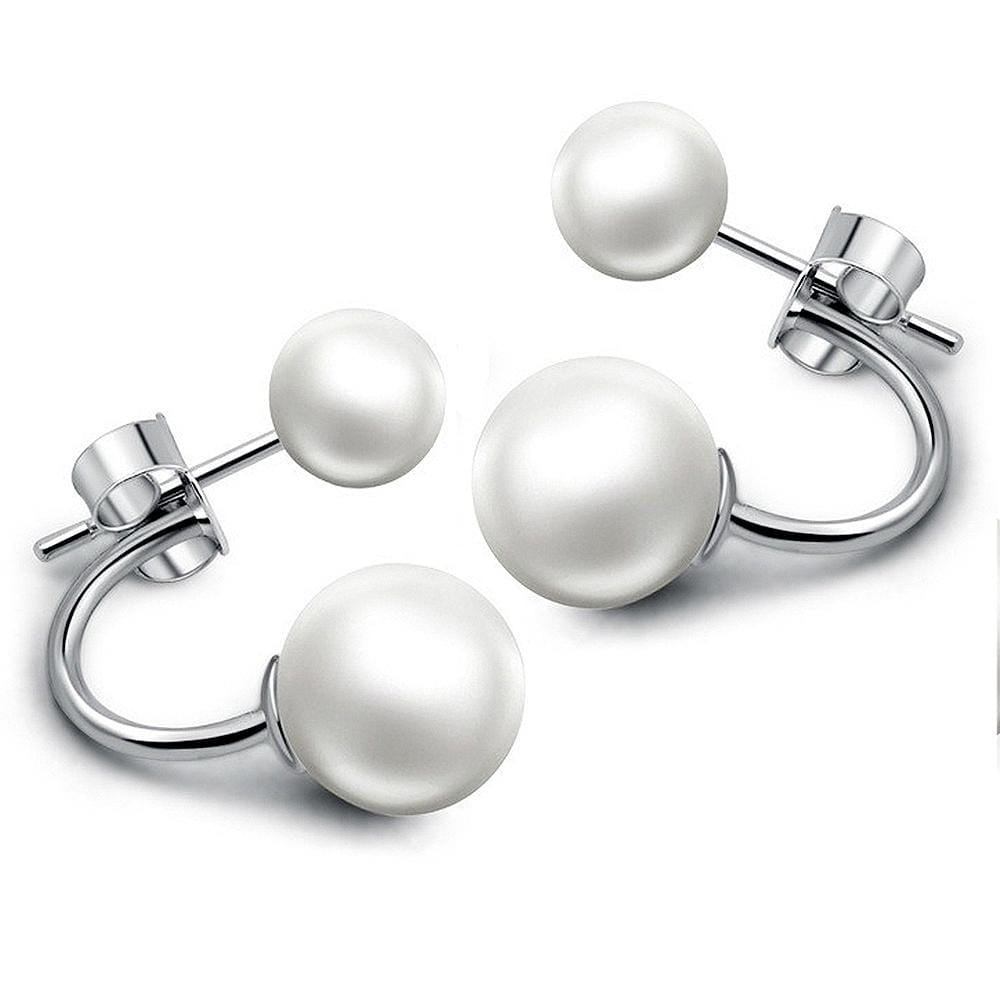 Solid 925 Sterling Silver Deuce Silver Pearl Earrings - Brilliant Co