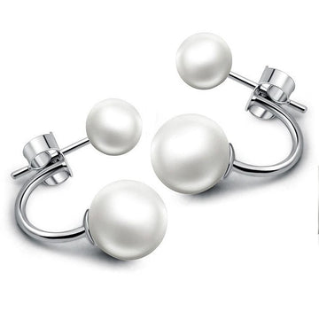 Solid 925 Sterling Silver Deuce Silver Pearl Earrings - Brilliant Co