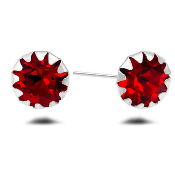 Solid 925 Sterling Silver Crystal Studs Red - Brilliant Co