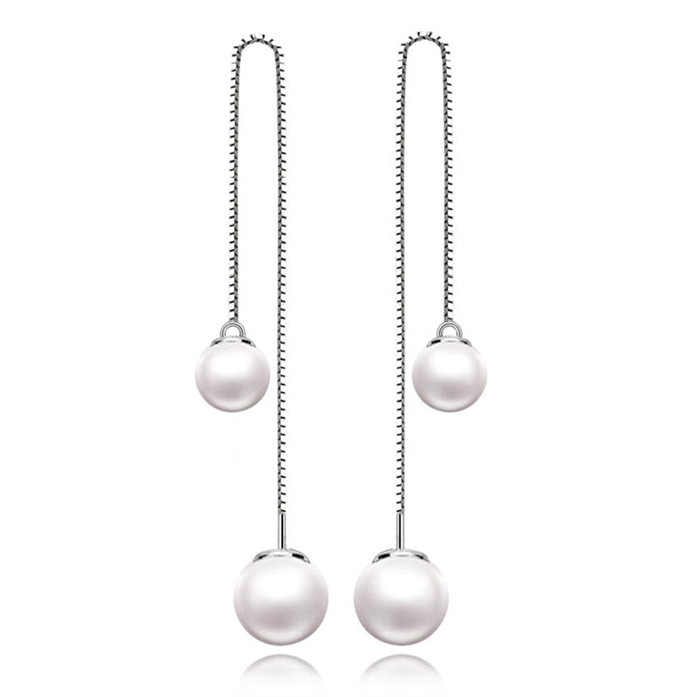 Solid 925 Sterling Silver Pearl Threader Earrings - Brilliant Co