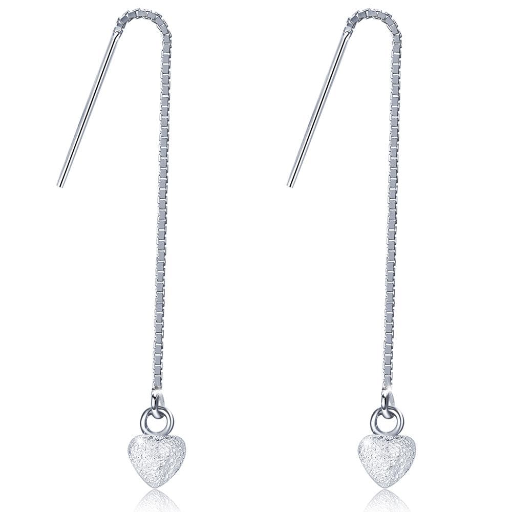 Solid 925 Sterling Silver Heart Threader Earrings - Brilliant Co
