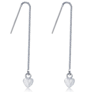 Solid 925 Sterling Silver Heart Threader Earrings - Brilliant Co