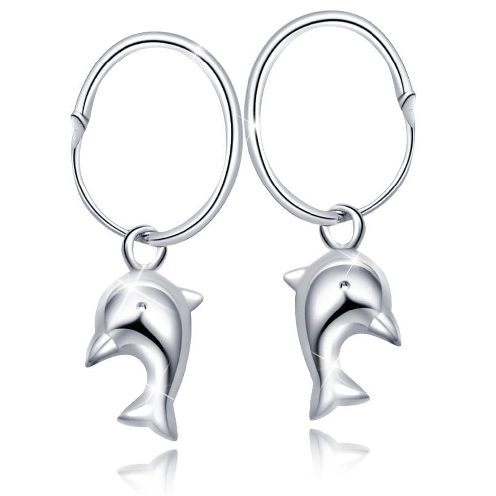 Solid 925 Sterling Silver Dolfin Hoop Earrings