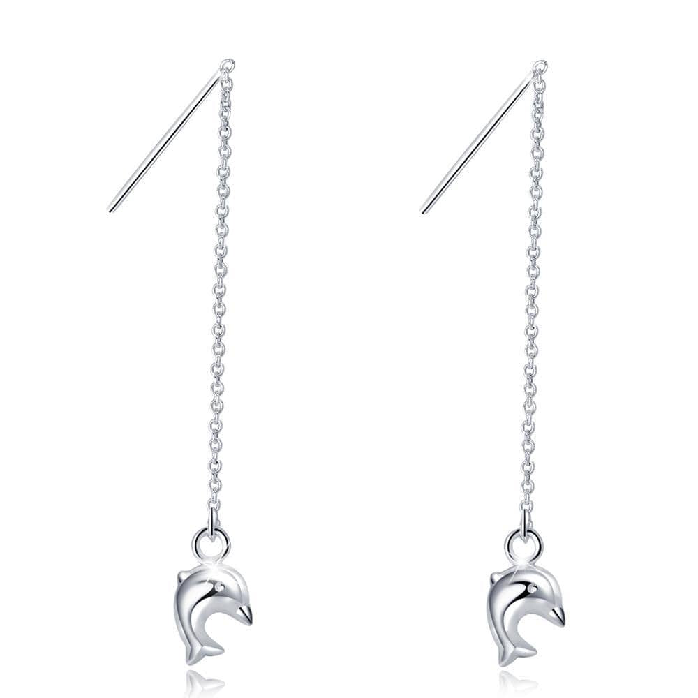 Solid 925 Sterling Silver Dolphin Threader Earrings - Brilliant Co