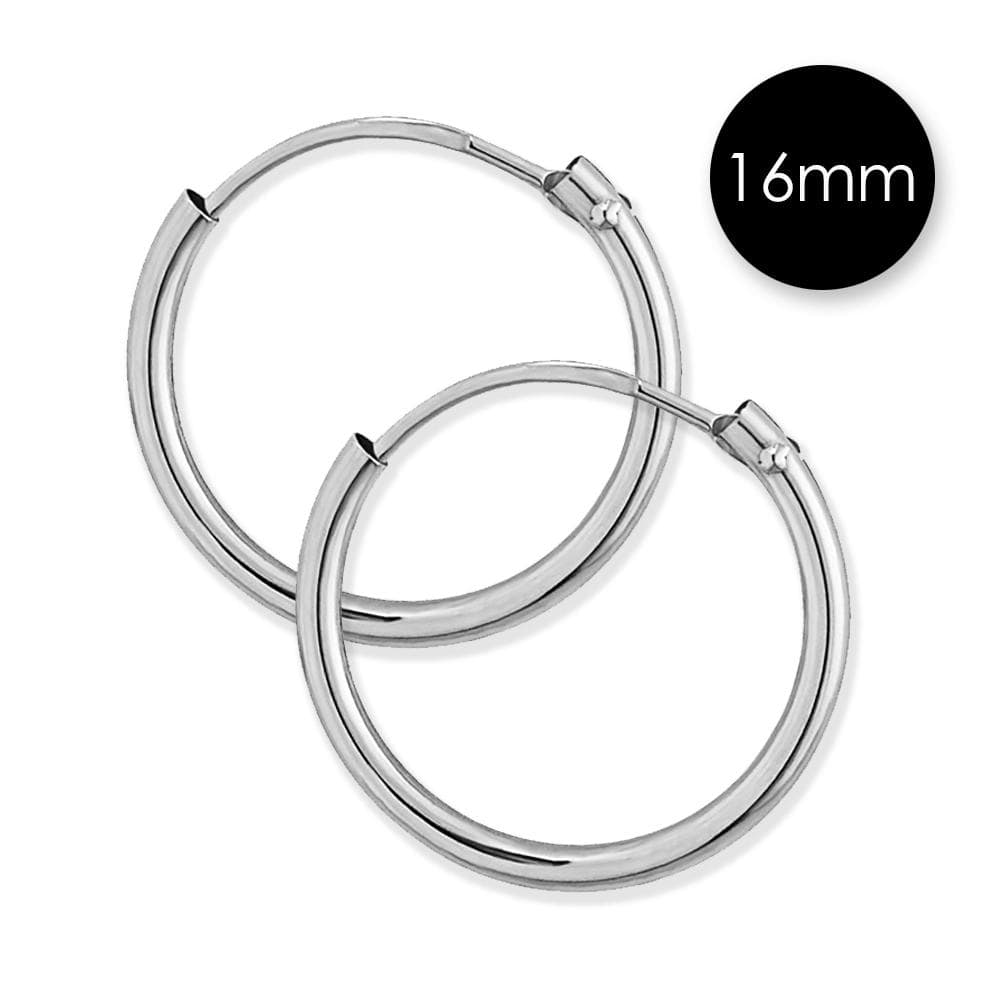 Solid 925 Sterling Silver Classic Plain Hoop Earrings 16mm X 1.2mm - Brilliant Co