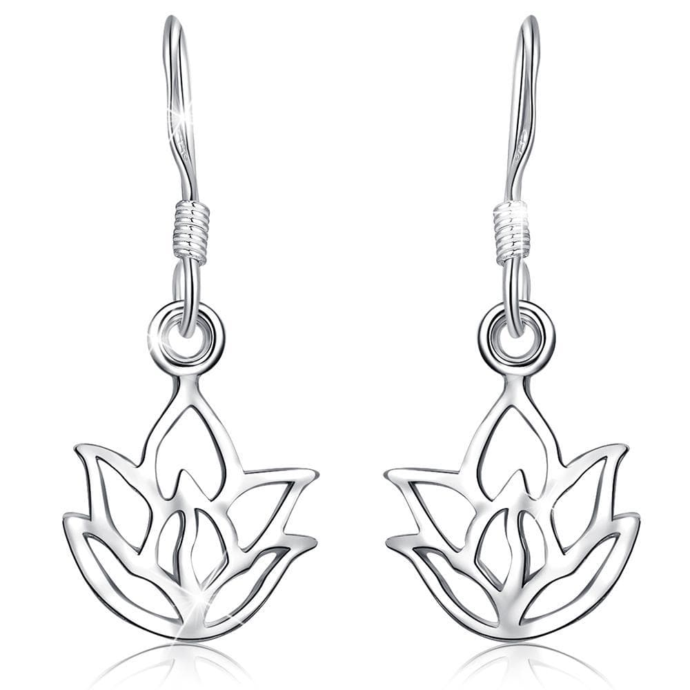 Solid 925 Sterling Silver Lotus Leaf Hook Earrings - Brilliant Co