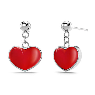 Solid 925 Sterling Silver Scarlet Heart Drop Earrings