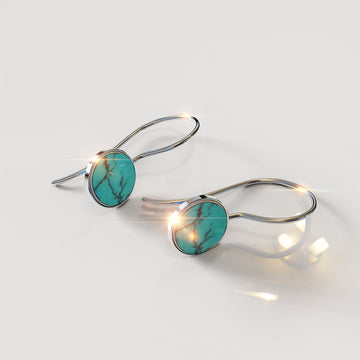 Solid 925 Sterling Silver Bezel Turquoise Hook Earrings