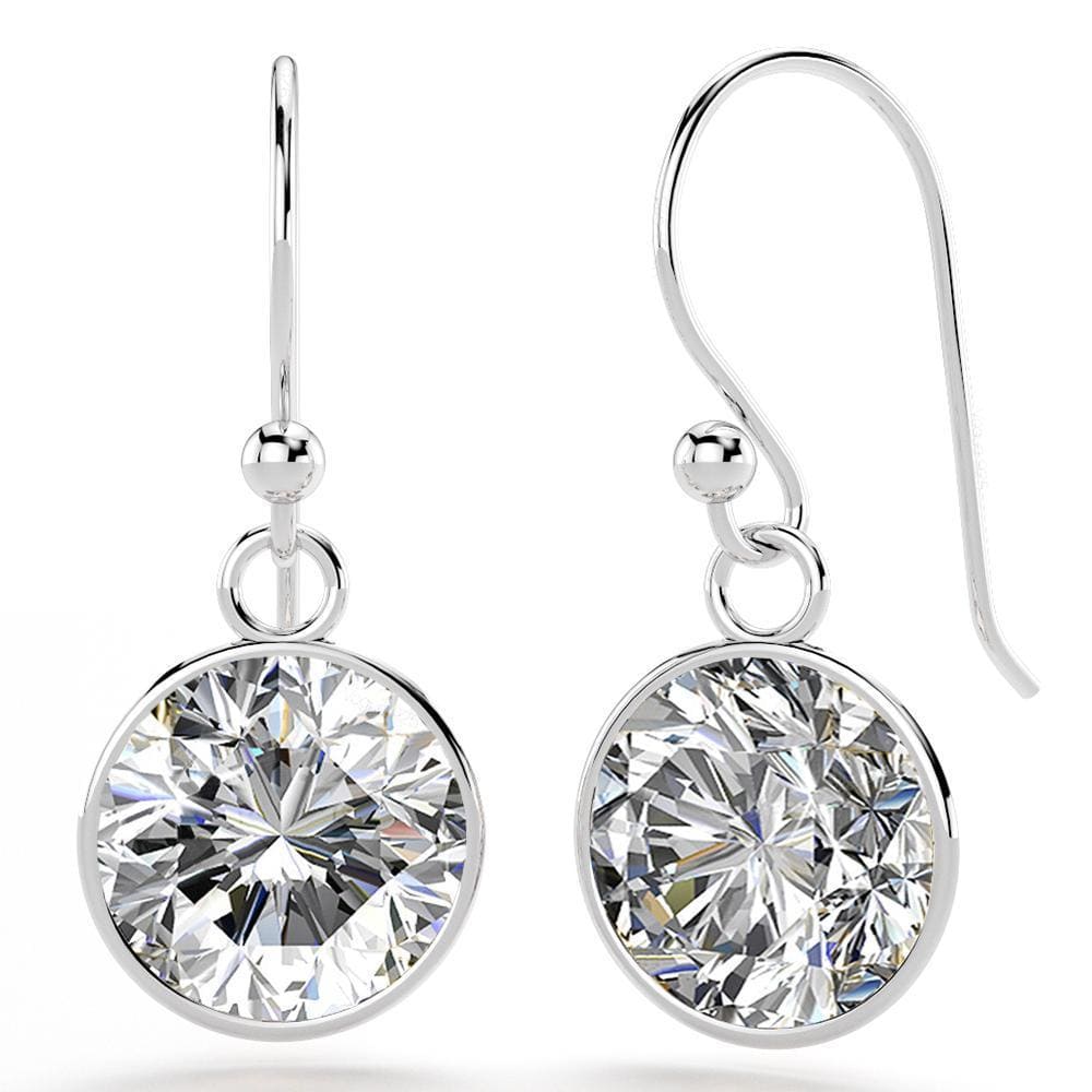 Solid 925 Sterling Silver CZ Circle Drop Earrings