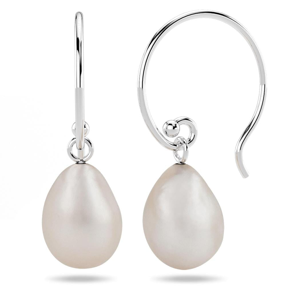 Solid 925 Sterling Silver Freshwater Pearl Drop Earrings White - Brilliant Co