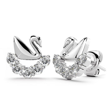 Solid 925 Sterling Silver Swans Upon Stars Earrings - Brilliant Co