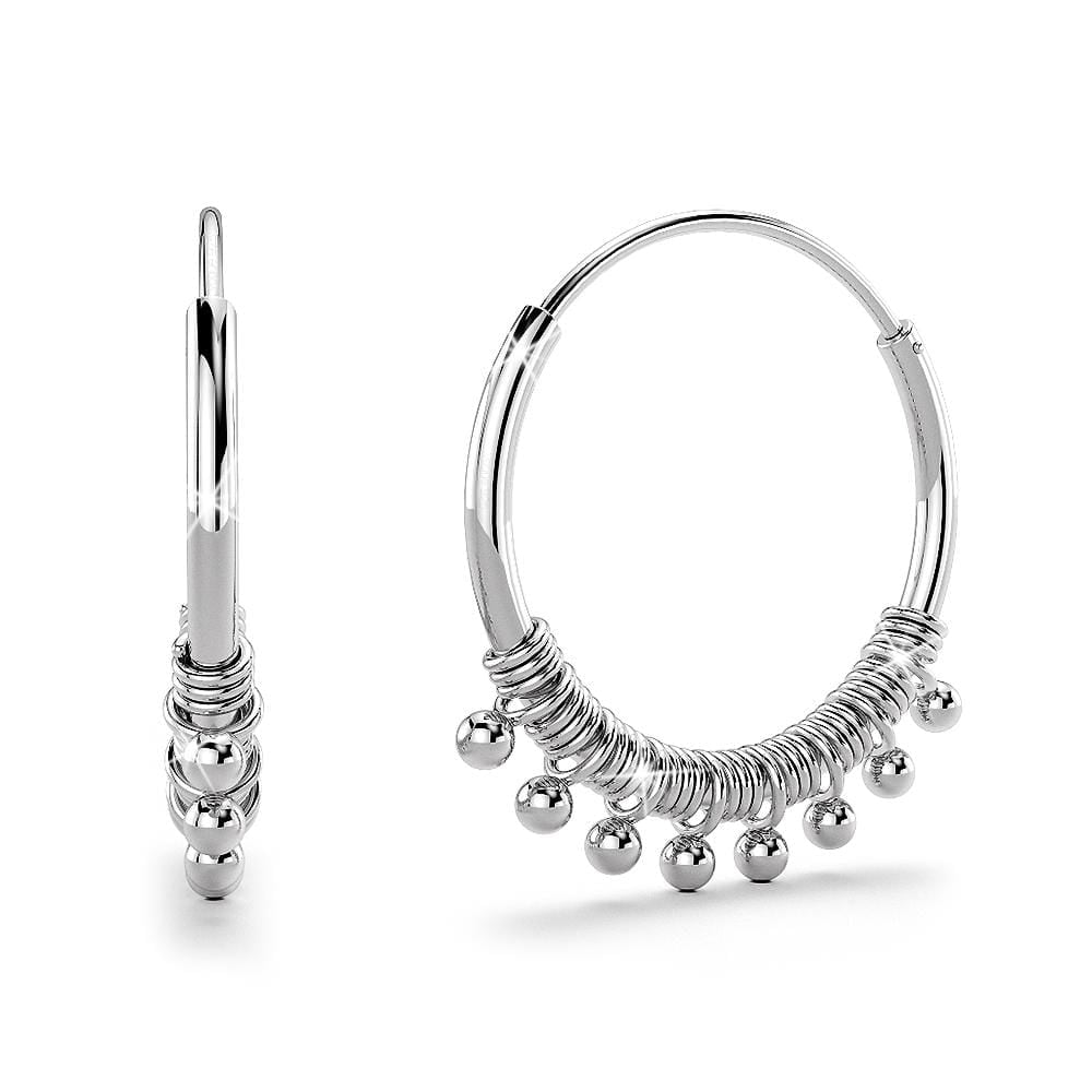 Solid 925 Sterling Silver Hippie Beaded Hoop Earrings - Brilliant Co