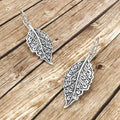 Solid 925 Sterling Silver Oxidised Large Leaf Dangle Earrings