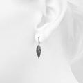 Solid 925 Sterling Silver Oxidised Large Leaf Dangle Earrings