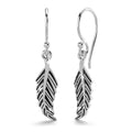 Solid 925 Sterling Silver Antique Feather Leaf Dangle Earrings