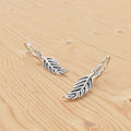 Solid 925 Sterling Silver Antique Feather Leaf Dangle Earrings