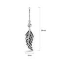 Solid 925 Sterling Silver Antique Feather Leaf Dangle Earrings