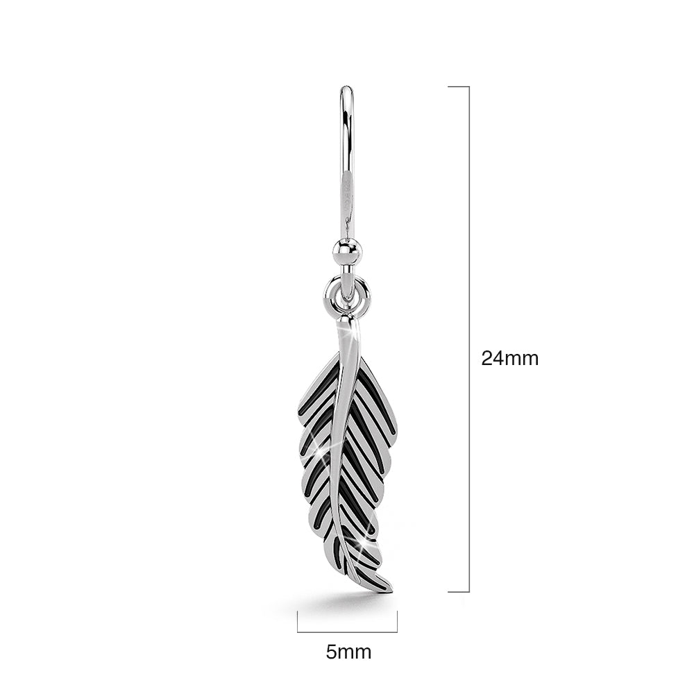 Solid 925 Sterling Silver Antique Feather Leaf Dangle Earrings