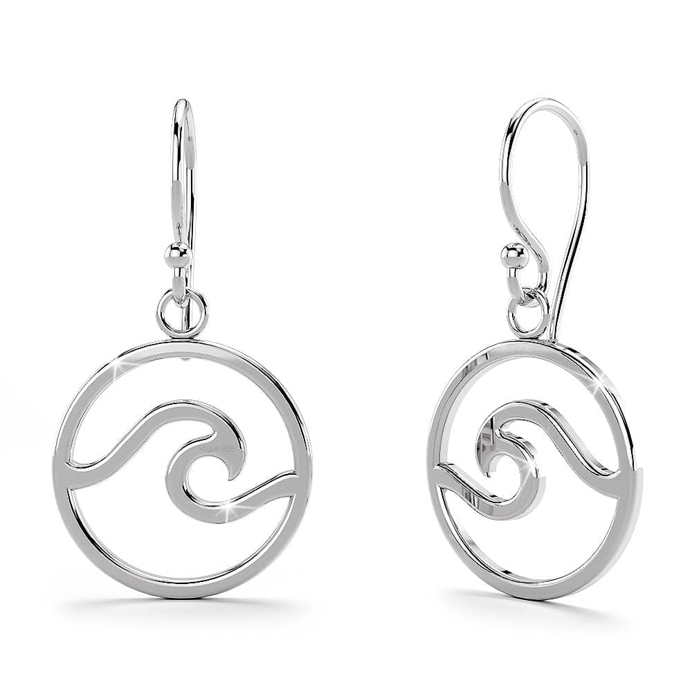 Solid 925 Sterling Silver Sea Wave Dangle Earrings