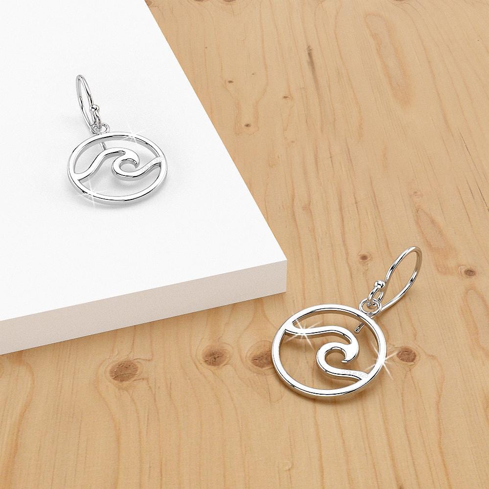 Solid 925 Sterling Silver Sea Wave Dangle Earrings