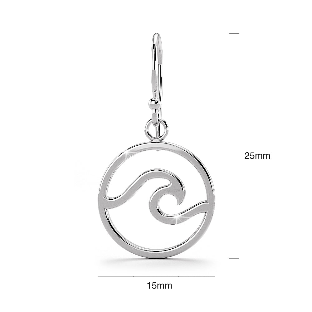 Solid 925 Sterling Silver Sea Wave Dangle Earrings