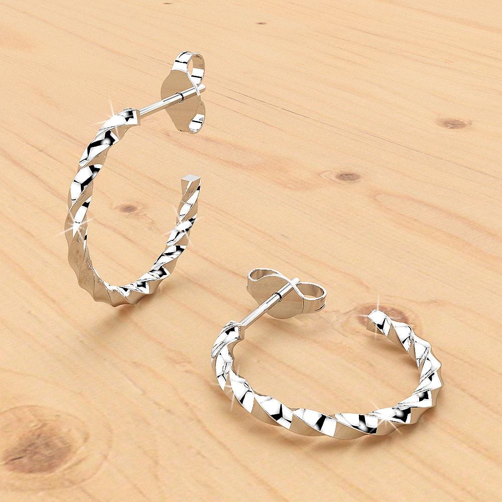 Solid 925 Sterling Silver Twisted C-Hoop Earrings - Brilliant Co