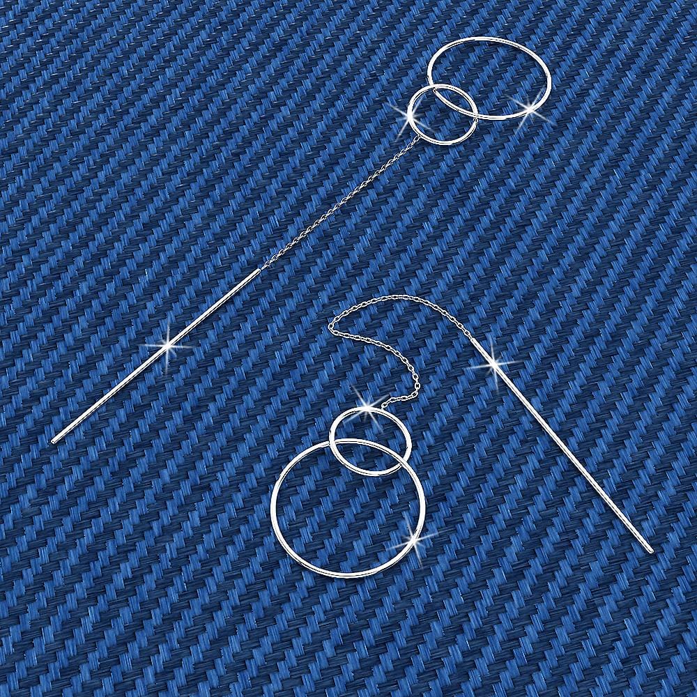 Solid 925 Sterling Silver Threader Earrings With Circles - Brilliant Co