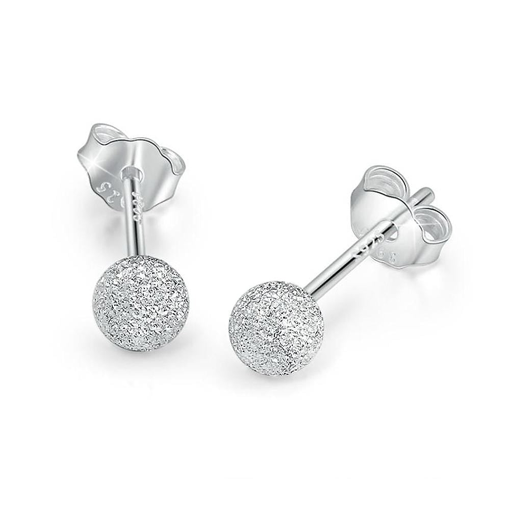 Solid 925 Sterling Silver Frosted Silver Ball Stud Earrings 4mm - Brilliant Co