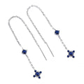 Solid 925 Sterling Silver Sapphire Simulant Threader Earrings