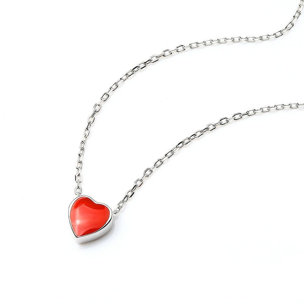 Solid 925 Sterling Silver Red Heart Short Necklace