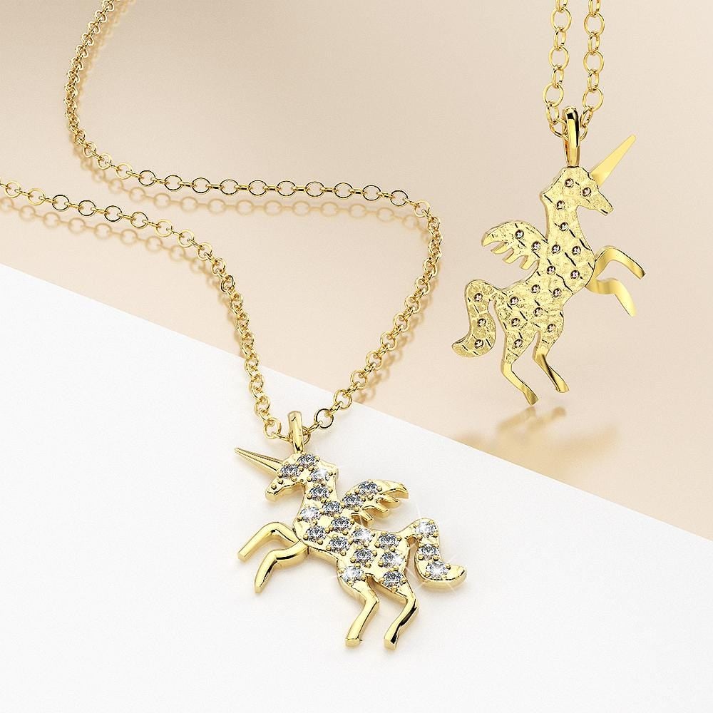 Solid 925 Sterling Silver & Gold Simulated Diamond Unicorn Necklace - Brilliant Co