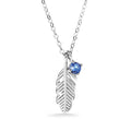 Solid 925 Sterling Silver Leaf with Sapphire Simulant Necklace - Brilliant Co