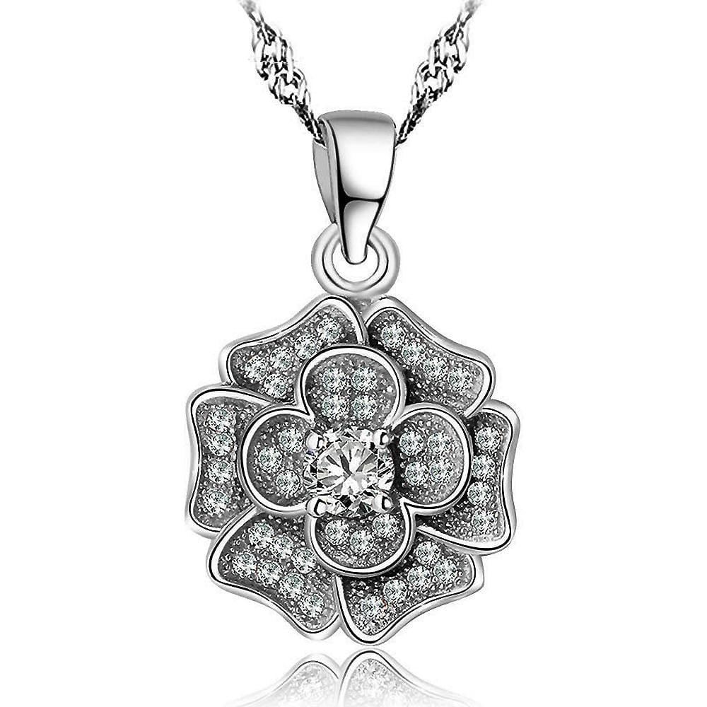 Solid 925 Sterling Silver Flowery Pendant - Brilliant Co