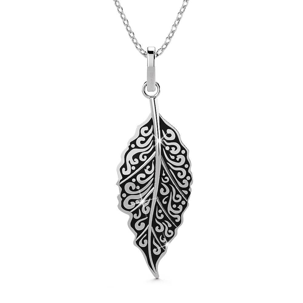 Solid 925 Sterling Silver Oxidised Large Leaf Pendant - Brilliant Co